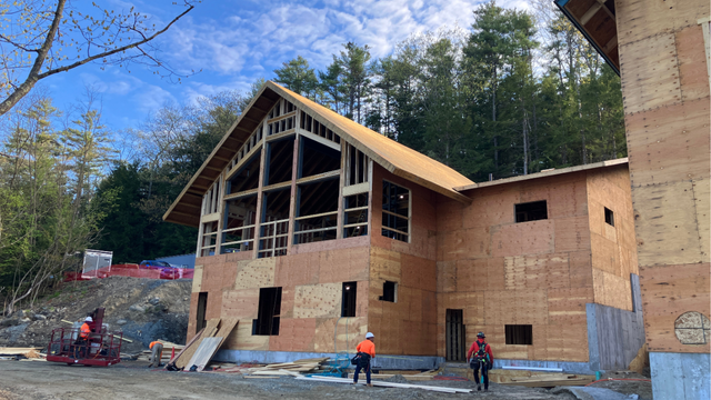 A photo of the new sailing boathouse under construction.